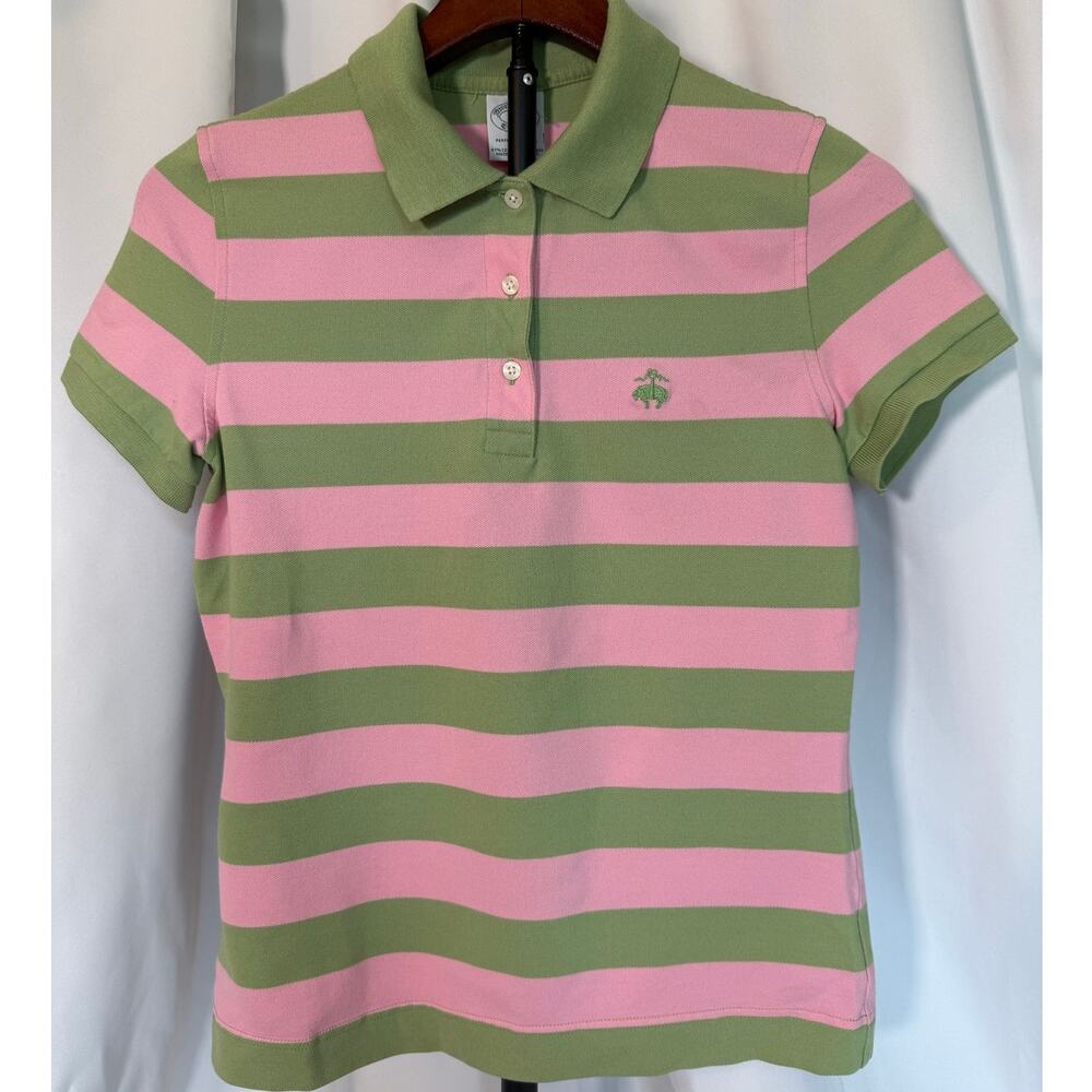 Y2K Brooks Brothers Pink Green Striped Slim Fit Polo Shirt Women's Small Preppy